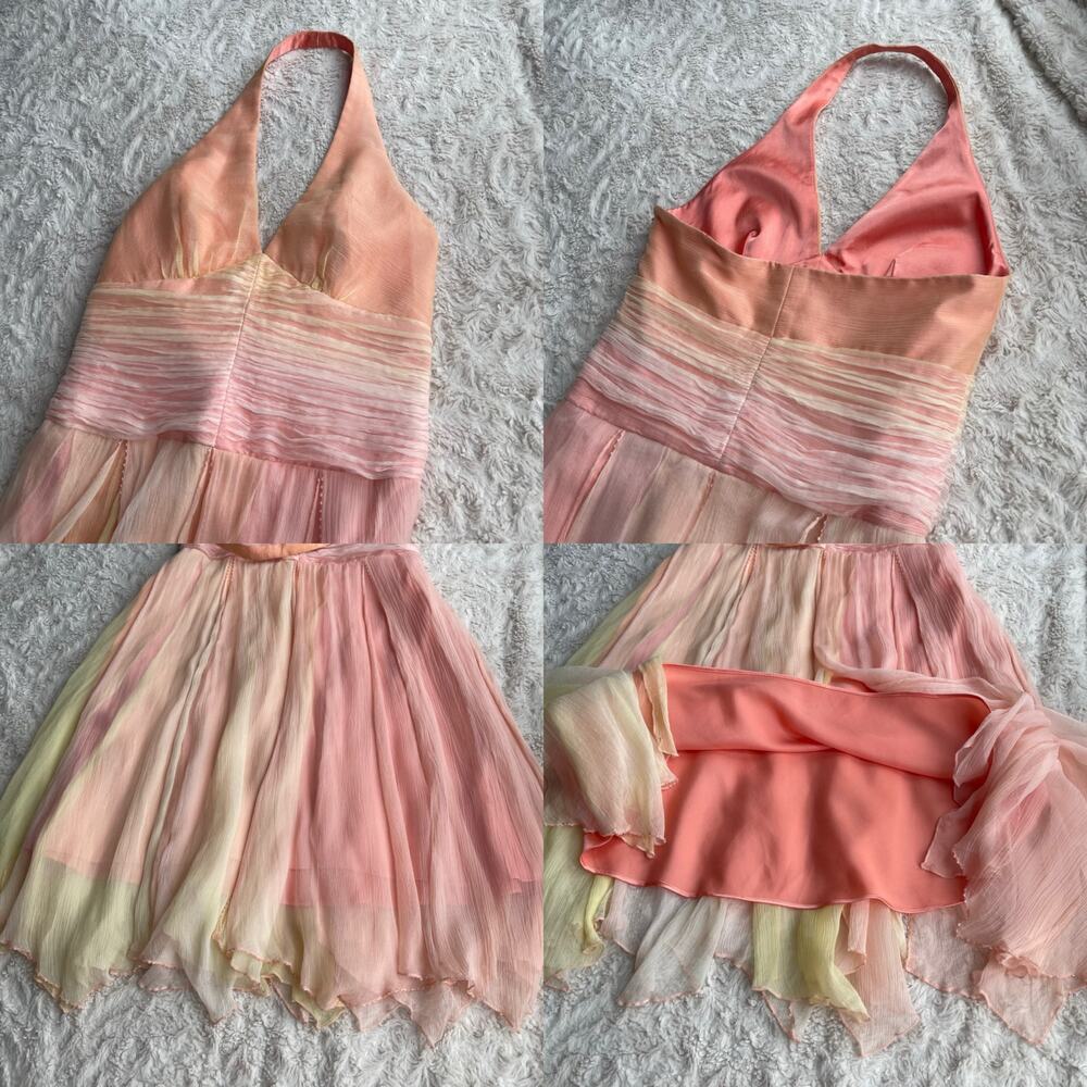 Laundry by Shelli Segal silk beaded halter dress prom cocktail pastel peach 6 - Picture 11 of 15